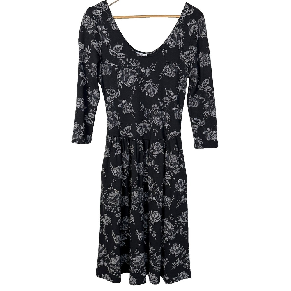 Vintage 90s Dark Floral Skater Dress Womens Small Whimsigoth Fairy Gothic Witchy